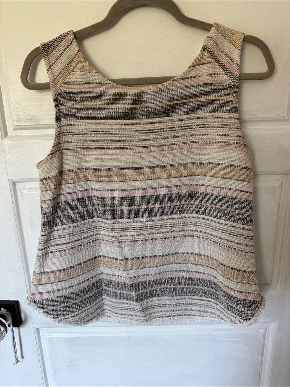 W5 Scoop Neck Tank with Neutral Stripes in Beige, Gray & Pink